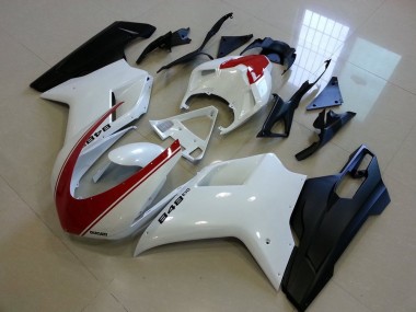 Ducati 848 1098 1198 2007-2014 Verkleidungen - Matt Schwarz Weiß mit rotem Streifen