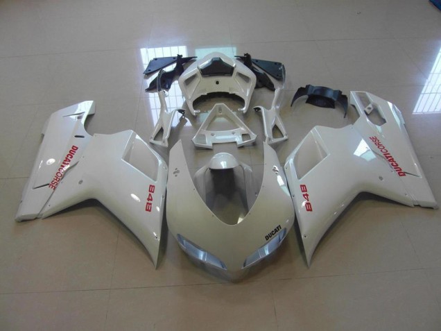 Ducati 848 1098 1198 2007-2014 Verkleidungen - Perl Weiß Rote Aufkleber Ducati 848 1098 1198 2007-2014 Verkleidungen - Perl Weiß Rote Aufkleber