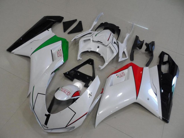 Ducati 848 1098 1198 2007-2014 Verkleidungen - Perl Weiß mit italienischer Flagge Ducati 848 1098 1198 2007-2014 Verkleidungen - Perl Weiß mit italienischer Flagge