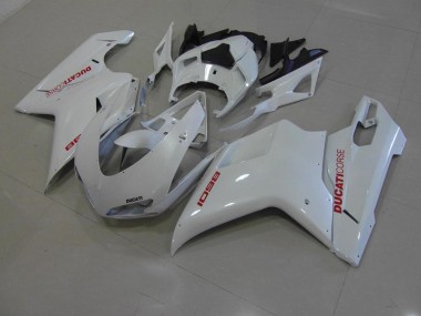 Ducati 848 1098 1198 2007-2014 Verkleidungen - Perl Weiß mit roten Aufklebern