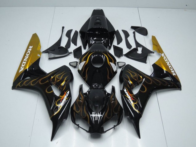 Honda CBR 1000 RR 2006-2007 Verkleidungen - Schwarz Gold Flamme