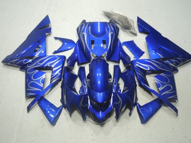 Kawasaki ZX10R 2003-2005 Verkleidungen - Blau Weiße Flamme
