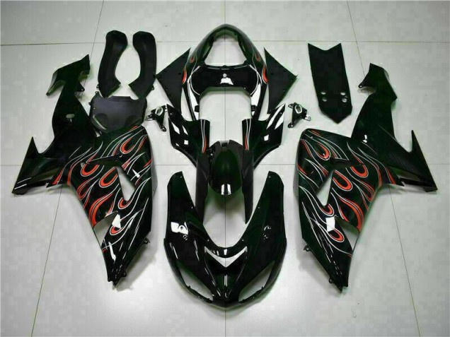 Kawasaki ZX10R 2006-2007 Verkleidung - Schwarz rote Flamme