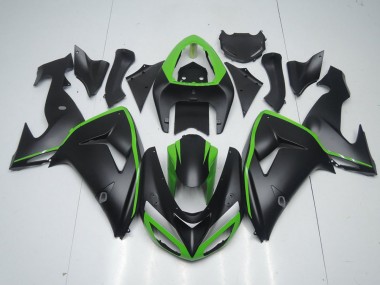 Kawasaki ZX10R 2006-2007 Verkleidungen - Matt Schwarz mit Grünem Streifen