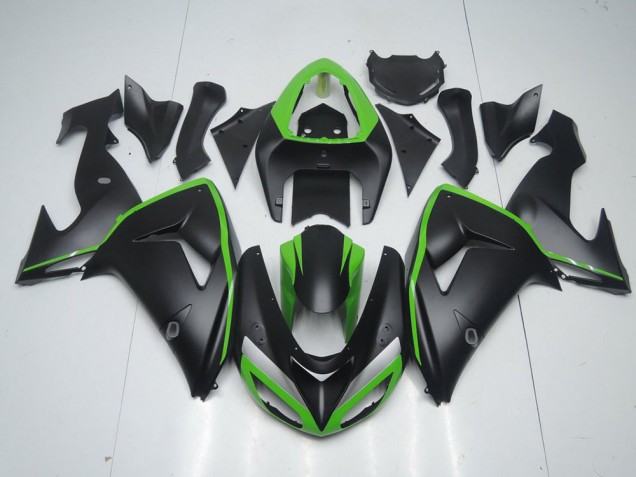 Kawasaki ZX10R 2006-2007 Verkleidungen - Matt Schwarz mit Grünem Streifen Kawasaki ZX10R 2006-2007 Verkleidungen - Matt Schwarz mit Grünem Streifen