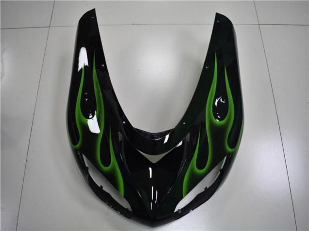 Kawasaki ZX10R 2006-2007 Verkleidungen - Schwarze Grüne Flamme Kawasaki ZX10R 2006-2007 Verkleidungen - Schwarze Grüne Flamme