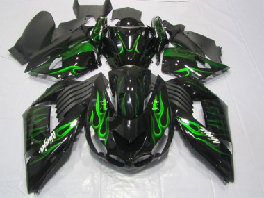 Kawasaki ZX14R ZZR 1400 2006-2011 Verkleidungen - Schwarze Grüne Flamme Ninja