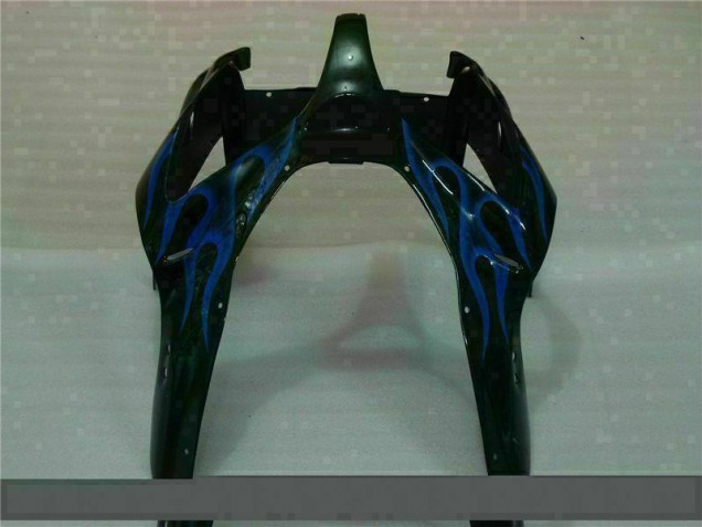 Kawasaki ZX6R 2000-2002 Verkleidungen - Schwarz mit Blaur Flamme Kawasaki ZX6R 2000-2002 Verkleidungen - Schwarz mit Blaur Flamme
