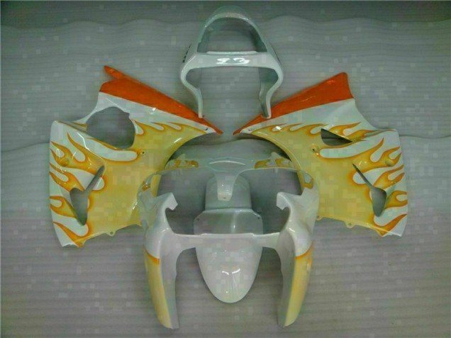 Kawasaki ZX6R 2000-2002 Verkleidungen - Weiß Gelb Flamme