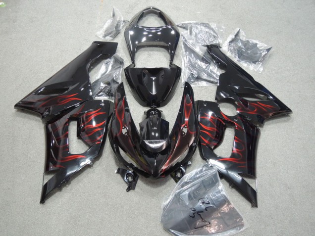 Kawasaki ZX6R 2005-2006 Verkleidung - Schwarz rote Flamme Kawasaki ZX6R 2005-2006 Verkleidung - Schwarz rote Flamme