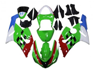 Kawasaki ZX6R 2005-2006 Verkleidungen - Grün Rot Weiß Blau