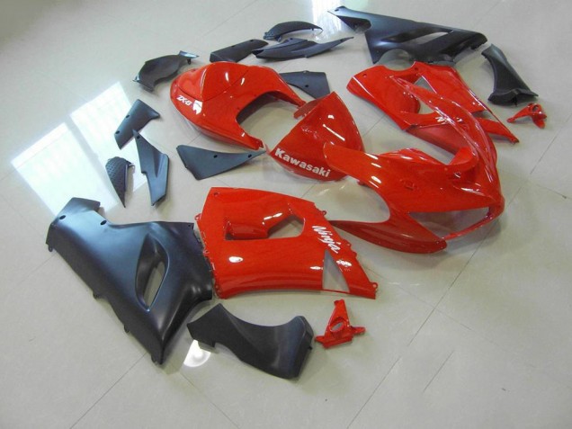 Kawasaki ZX6R 2005-2006 Verkleidungen - Rot und Matt Schwarz