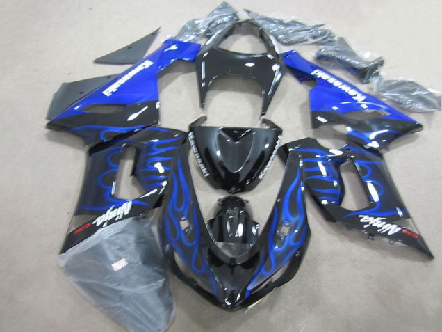 Kawasaki ZX6R 2005-2006 Verkleidungen - Schwarz Blau Flammen Ninja 636