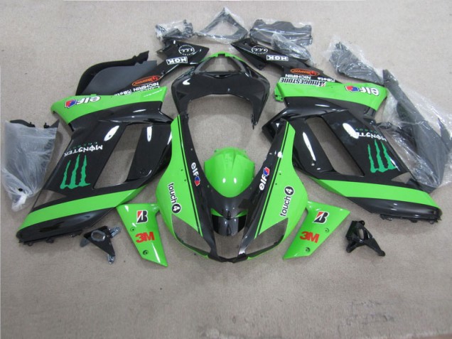 Kawasaki ZX6R 2007-2008 Verkleidungen - Grün Schwarz 3M Monster