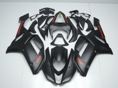 Kawasaki ZX6R 2007-2008 Verkleidungen - Matt Schwarz mit rotem Aufkleber