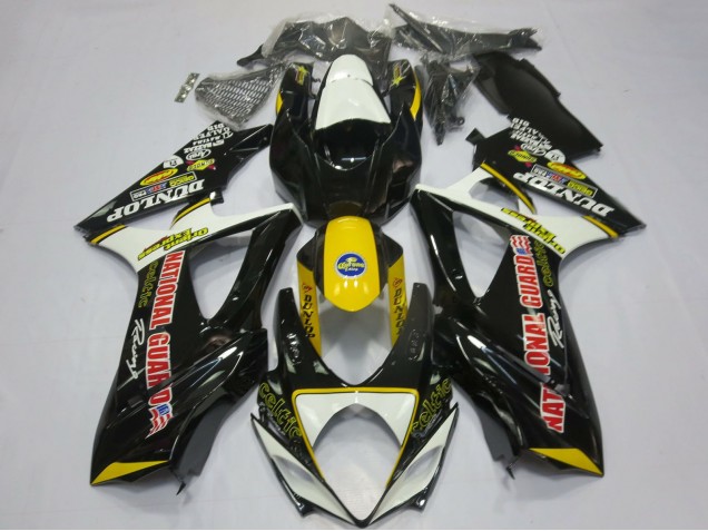Suzuki GSXR 1000 Motorrad Verkleidung 2007-2008 - Weiss Gelb Rot Schwarz Dunlop