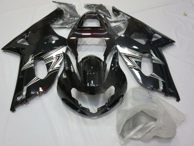 Suzuki GSXR 600 / GSXR 750 Motorrad Verkleidung 2001-2003 - Glanzendes Schwarz Silber Weiss
