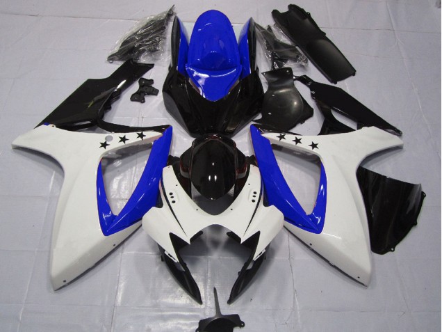Suzuki GSXR 600 / GSXR 750 Motorrad Verkleidung 2006-2007 - Weiss Blau Glanzendes Schwarz Stern