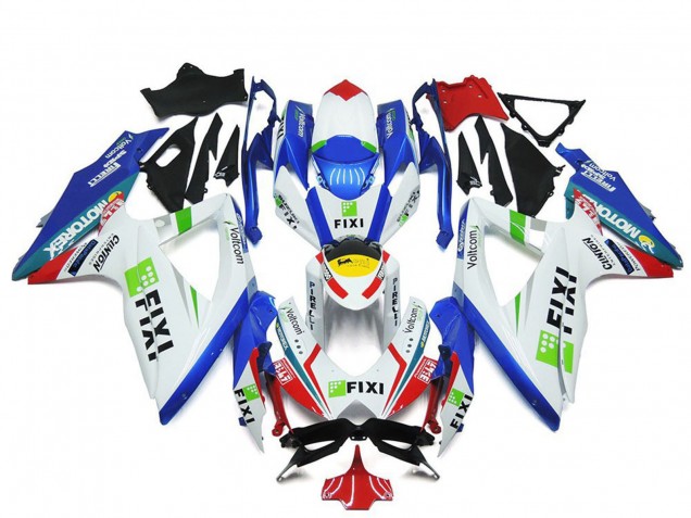 Suzuki GSXR 600 / GSXR 750 Motorrad Verkleidung 2008-2010 - Weiss Blau Grun Gelb Rot Fixi