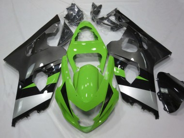 Suzuki GSXR 600 / GSXR 750 Motorrad Verkleidung 2004-2005 - Grun Silber Glanzendes Schwarz