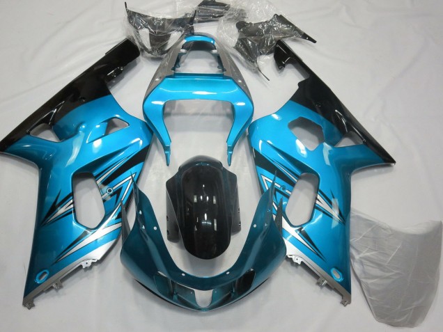 Suzuki GSXR 600 / GSXR 750 Motorrad Verkleidung 2001-2003 - Hellblau Silber Glanzendes Schwarz