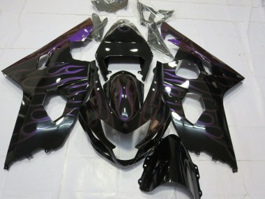 Suzuki GSXR 600 / GSXR 750 Motorrad Verkleidung 2004-2005 - Glanzendes Schwarz Lila Flamme