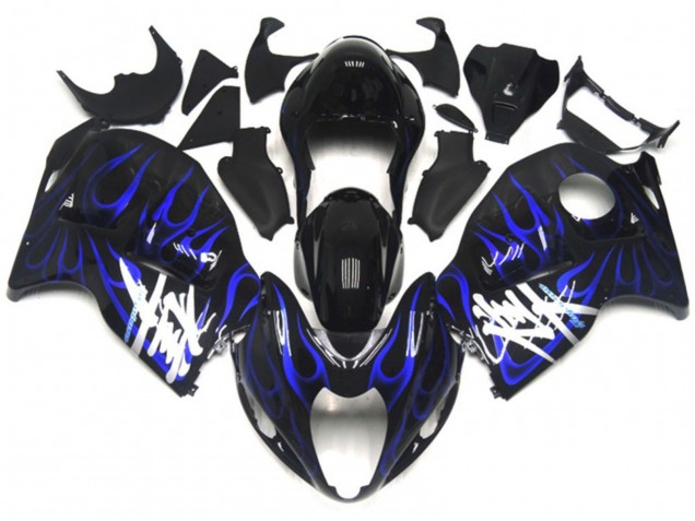 Suzuki GSXR 1300 Motorrad Verkleidung 1996-2007 - Glanzendes Schwarz mit Dunkel Blau Flamme