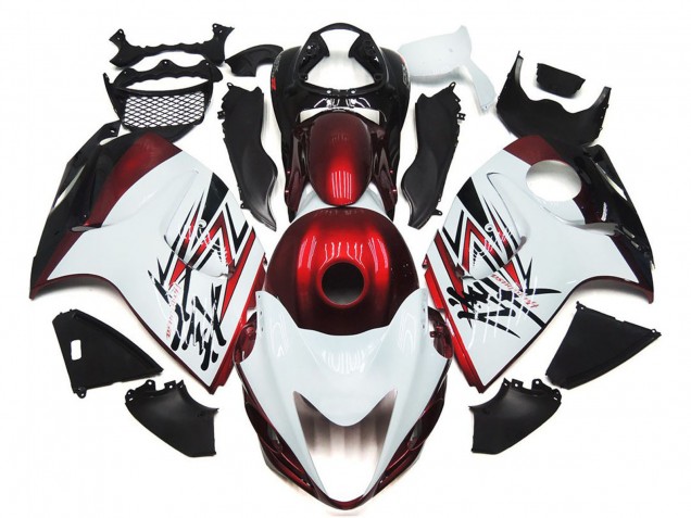 Suzuki GSXR 1300 Motorrad Verkleidung 2008-2020 - Glanzendes Weiss Dunkel Rot