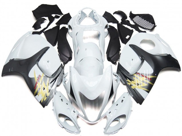 Suzuki GSXR 1300 Motorrad Verkleidung 2008-2020 - Glanzendes Weiss mit Silber Stil