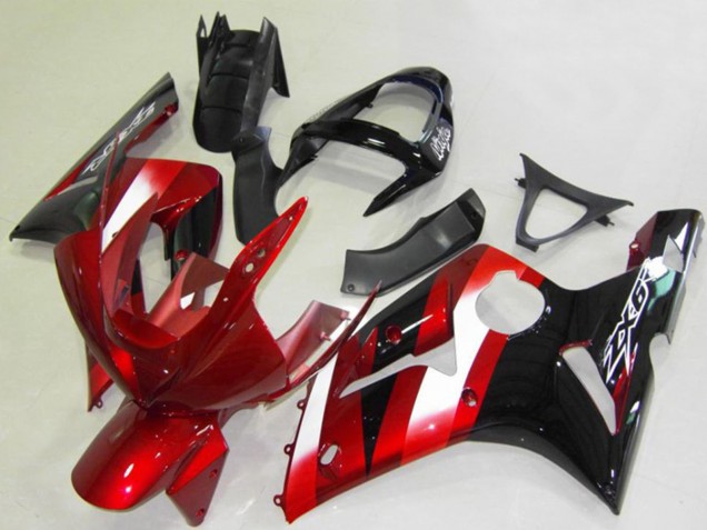 Kawasaki ZX6R Motorrad Verkleidung 2003-2004 - Rot Weiss Glanzendes Schwarz