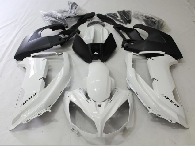 Kawasaki Ninja ER6F Motorrad Verkleidung 2012-2014 - Glanzendes Weiss Matt Schwarz