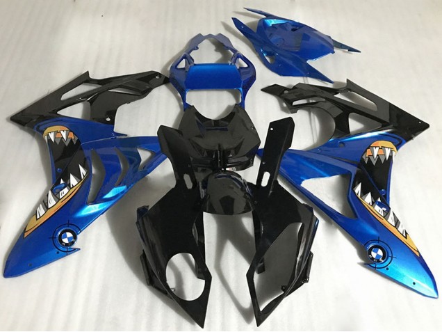 BMW S1000RR Motorrad Verkleidung 2017-2018 - Blau Glanzendes Schwarz Orange Hai