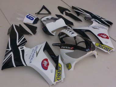 Triumph Daytona 675 Motorrad Verkleidung 2006-2008 - Weiss Glanzendes Schwarz mit Flag