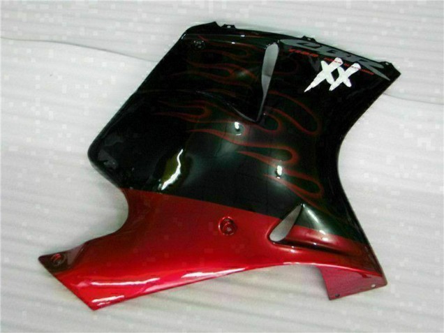 Honda CBR1100XX Blackbird Motorrad Verkleidung 1996-2007 - Glanzendes Schwarz Rot Flamme