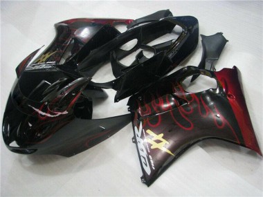 Honda CBR1100XX Blackbird Abs Motorrad Verkleidungen 1996-2007 - Glanzendes Schwarz Rot Flamme