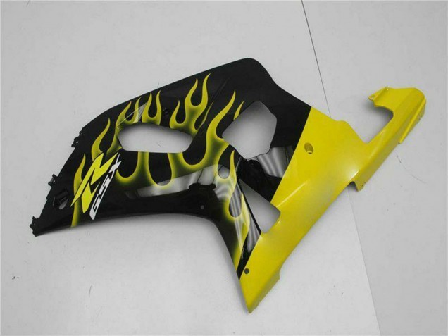 Suzuki GSXR 600/750 Motorrad Verkleidung 2001-2003 - Glanzendes Schwarz Gelb Flamme