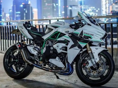 Kawasaki Ninja H2 Motorrad Verkleidung 2015-2022 - Weiss mit Grun Linie