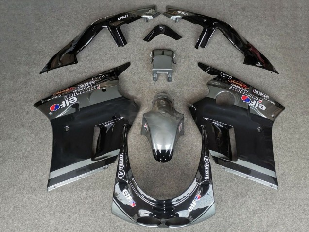 Kawasaki ZXR250 Motorrad Verkleidung 1989-1990 - Glanzendes Schwarz Grau Elf Touch4 Bridgestone