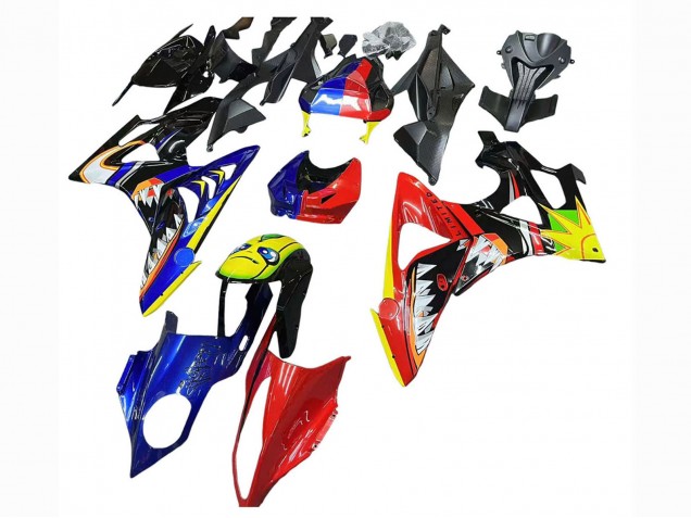 BMW S1000RR Motorrad Verkleidung 2009-2014 - Rot Blau Gelb Hai