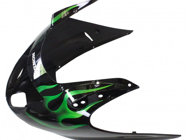 Honda CBR1100XX Blackbird Motorrad Verkleidung 1996-2007 - Glanzendes Schwarz Grun Flamme