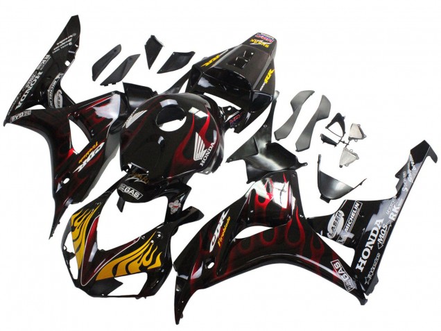 Honda CBR1000RR Motorrad Verkleidung 2006-2007 - Glanzendes Schwarz Gelb Rot Flamme