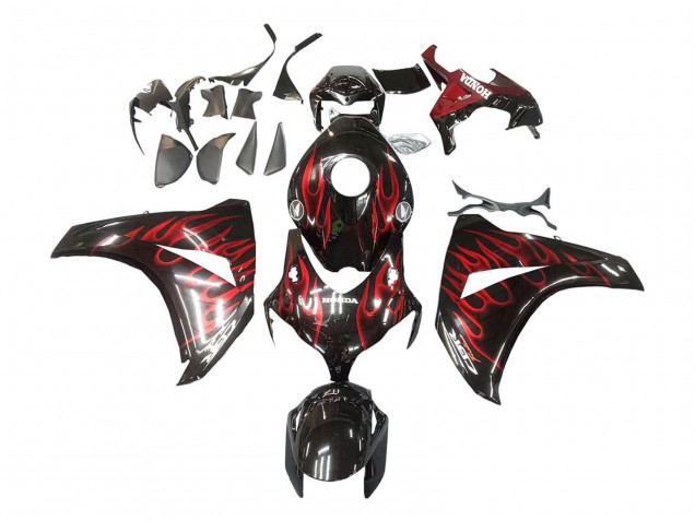 Honda CBR1000RR Motorrad Verkleidung 2008-2011 - Glanzendes Schwarz Rot Flamme