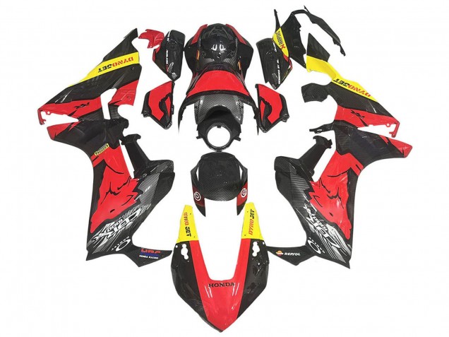 Honda CBR1000RR Motorrad Verkleidung 2017-2023 - Rot Gelb Schwarz Carbonfaser
