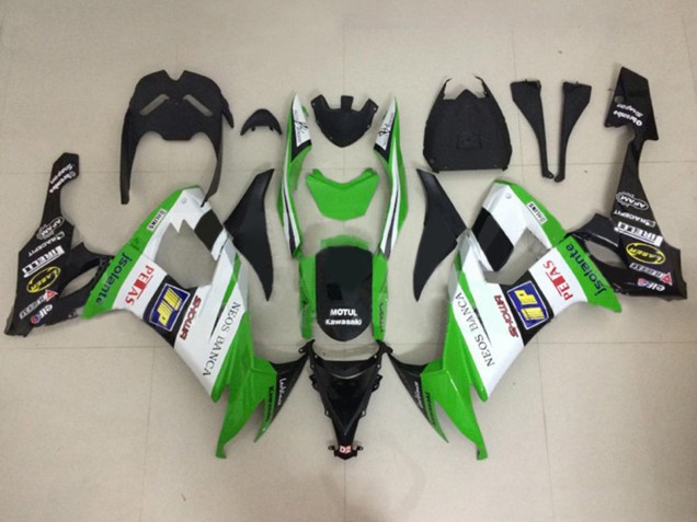 Kawasaki ZX10R Motorrad Verkleidung 2008-2010 - Weiss Grun Glanzendes Schwarz Motul Neos Banca Petas