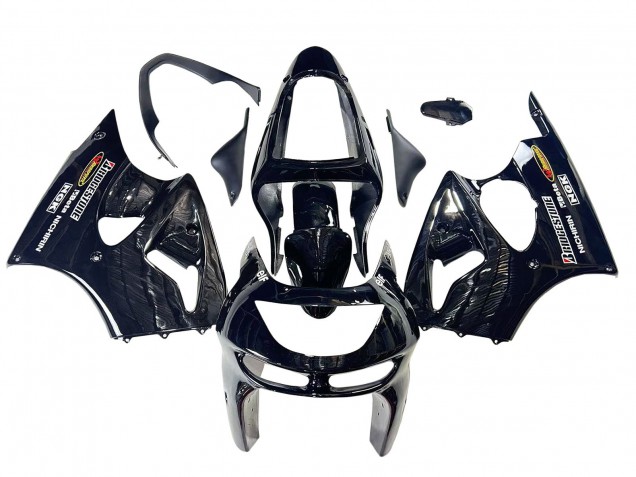 Kawasaki ZX6R Motorrad Verkleidung 1998-1999 - Glanzendes Schwarz Gelb Elf Bridgestone