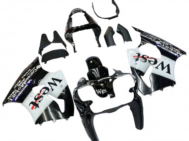 Kawasaki ZX6R Motorrad Verkleidung 2000-2002 - Glanzendes Schwarz Weiss West Michelin