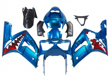 Kawasaki ZX6R Motorrad Verkleidung 2003-2004 - Blau Weiss Rot Hai