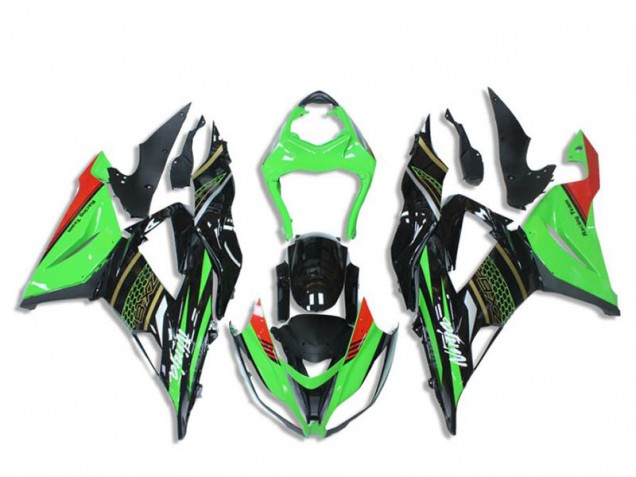 Kawasaki ZX6R Motorrad Verkleidung 2013-2018 - Grun Glanzendes Schwarz Rot Bienenwabe