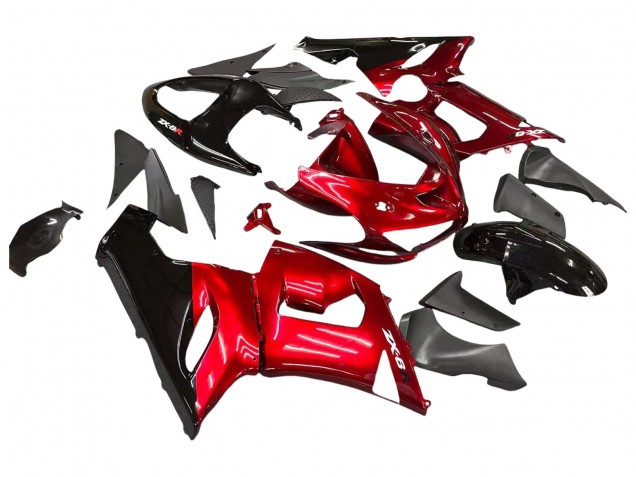 Kawasaki ZX6R Motorrad Verkleidung 2005-2006 - Rot Schwarz
