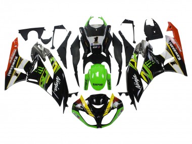 Kawasaki ZX6R Motorrad Verkleidung 2009-2012 - Grun Glanzendes Schwarz Gelb Weiss Rot Elf Monster